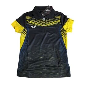 Butterfly Table Tennis Polo Shirt Black Yellow Graphic Short Sleeve Size M NEW
